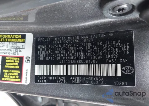 2024 Toyota Camry Hybrid Le from USA, damaged, VIN 4T1C31AK8RU061608